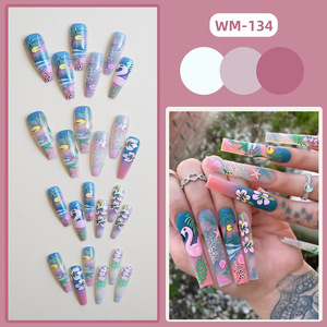 <span class=keywords><strong>Uñas</strong></span> Postizas Acrílicas con Diseño de Flamencos Tropicales, Hibiscos, Palmeras y Estrellas de Mar, Extra Largas y Cuadradas, para Mujer - Product Image 2