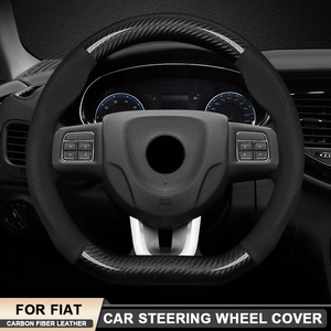 Funda de <span class=keywords><strong>Volante</strong></span> de Cuero y Fibra de Carbono para <span class=keywords><strong>Fiat</strong></span> <span class=keywords><strong>500</strong></span>, 500e, 500L, 500L Panda, Scudo, E-Ulysse, Freemont, Ottimo, Viaggio, Grande - Product Image 1