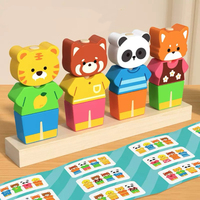 Juguete de Bloques de Madera para Vestir Animales, Figuras de Tigre, Panda y Zorro, Juguete Educativo de Clasificación para Niños Pequeños