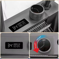 Évier de cuisine à cascade numérique intelligent à LED fait à la main avec robinet en acier inoxydable multifonction grand lavabo à un seul bol moderne