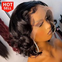 Perruque Courte en Cheveux Naturels 13x4, Perruques Frontales en Dentelle HD Transparente Ondulée Profonde Détendue, Bob Court Brésilien pour Femmes Noires