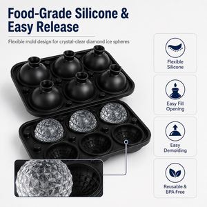Moule à glaçons sphériques en silicone flexible et réutilisable à 6 cavités, pour bar, fabrication de glaçons transparents comme du cristal, certifié sûr, OEM ODM - Product Image 2