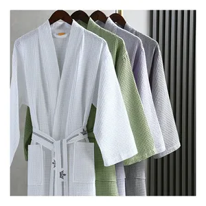 Áo Choàng Cotton Gợi Cảm Coton Đàn Ông Phụ Nữ Dài Tay Áo Unisex Bán Buôn Tùy Chỉnh Spa Waffle Robes Cho Bơi Khách Sạn Nhà