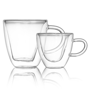 Tazas de café con aislamiento de doble pared con asa, juego ecológico de <span class=keywords><strong>capuchino</strong></span> y tazas de té Espresso de vidrio transparente - Product Image 5