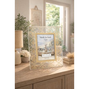 Cadre photo en verre Beltrami 5x7 pouces, véritable plaqué argent, motif doré vintage, cadre décoratif pour la maison - Product Image 2