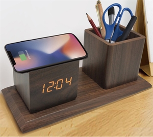Bộ Sạc Không Dây Bằng Gỗ Với Giá Để Bàn Đồng Hồ Báo Thức Kỹ Thuật Số - Product Image 3
