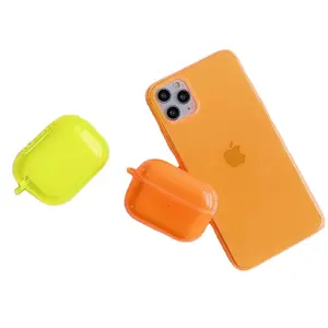 2合1适用于iPhone 7-15专业外壳糖果色外壳透明霓虹灯匹配适用于Airpods 2 3专业外壳