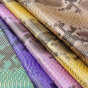 彩色3D凹凸金属蟒蛇压花PU人造革面料手提袋制作钱包 - Product Image 1