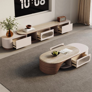 Moderno di lusso in marmo legno Tv Stand e tavolo da caffè ovale Set per soggiorno in acciaio <span class=keywords><strong>inox</strong></span> multifunzione <span class=keywords><strong>mobili</strong></span> Design - Product Image 4