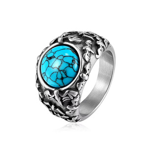 yunnique Men's Turquoise <b>Ring</b> Silver Tone Bezel Setting Bat Design Animal Zodiac Jewelry Gift For Men - Product Image 5