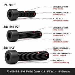 UNC Allen Head <strong>Bolt</strong> 1/4 5/16 3/8 1/2 5/8 3/4 Inch Hex Socket Cap Screw ASME B18.3 Grade 8 Black Oxide US Standard - Product Image 2