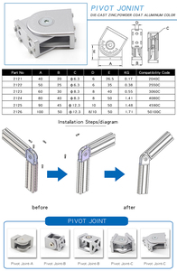 Trung Quốc Nhà Sản Xuất 2114 Chất Lượng Tốt 25*25Mm 25C Chết Đúc Kẽm Pivot Doanh Kết Nối Góc Khung Giá Cho Nhôm Đùn - Product Image 6