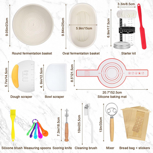 Kit de 15 Piezas para Hacer Pan de Levadura, Herramientas para Hornear Pan de Levadura con Cesta de Fermentación Redonda y Ovalada de Ratán - Product Image 6