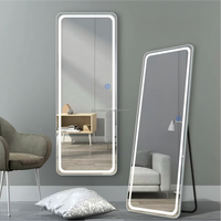 Miroir mural de salle de bain moderne en aluminium avec cadre en alliage, éclairage LED intelligent, tactile, pleine longueur, en gros
