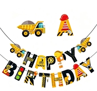 Nouvelle bannière de chantier pour enfants, décoration suspendue en forme d'excavatrice de dessin animé, pour fête d'anniversaire