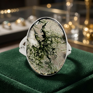 Jewelry Gifts Natural Green Moss Agate Engagement Wedding <b>Ring</b> <b>925</b> Sterling <b>Silver</b> Oval Cut Bezel Setting Trendy Gemstone <b>Ring</b> - Product Image 2