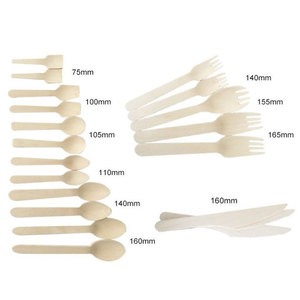 Cuchillo, Tenedor y Cuchara Desechables de Madera Biodegradable de 140 mm y 160 mm con Logotipo Impreso Personalizado - Product Image 2