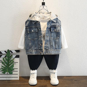 Veste <span class=keywords><strong>sans</strong></span> manches à capuche en denim de coton décontractée pour enfants, vêtements pour bébé garçon, veste pour enfants, printemps automne - Product Image 5
