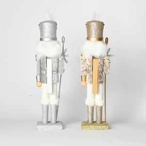 Adorno Navideño de <span class=keywords><strong>Cascanueces</strong></span> Rey de Madera de 38 cm, Estilo Europeo, Hecho a Mano, Creativo, Exquisito, Ecológico, en Dorado y Plateado - Product Image 4