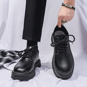 Zapatos Derby de Plataforma con Cordones, Estilo Europeo, Color Negro Mate, Suela Gruesa, Cuero Sintético Suave, Aumentan la Estatura, Estilo Vintage para Estudiantes - Product Image 1