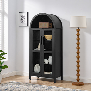 A High Arched Storage Cabinet with a <b>Lamp</b>, a Modern Retro-style Wooden Storage Cabinet with <b>Adjustable</b> Glass Partitions - Product Image 1