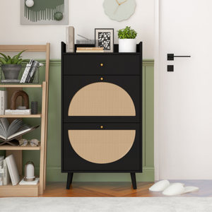 Armario de Ratán Allen de 2 Puertas y 1 Cajón, Zapatero de Doble Capa para Entrada - Product Image 1