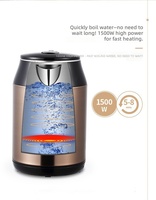 Bouilloire électrique à double paroi noire et dorée de 1,8 L pour faire bouillir de l'eau, bouilloire à thé et cafetière électrique, arrêt automatique, 360° °   Base, OEM