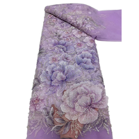 NI.AI Version Améliorée Tissu en Dentelle Florale 3D Exquise Brodé de Perles et de Dentelle Festonnée en Tulle pour Mariage