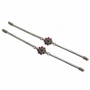 <b>Oxidized</b> Silver Floral Rakhi Anklet with Enamel Work - Product Image 2