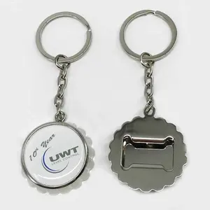 Custom metal bottle cap keychain with bottle opener good shiny silver bottle lid keyring with your logo for promotion