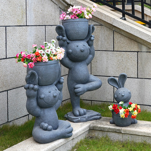 Pot de fleurs en forme de lapin, décoration de jardin, sculpture d'extérieur, jardinière animale de dessin animé pour aménagement paysager - Product Image 4