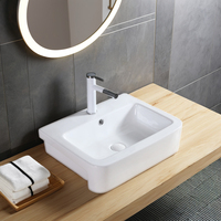 Lavabo sanitaire en céramique de salle de bain design moderne semi-encastré avec support de robinet monotrou, y compris trou de robinet