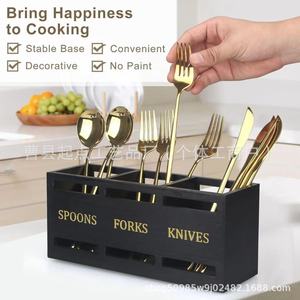 Boîte de rangement pour couverts de cuisine en bois massif, organisateur d'ustensiles de cuisine en bois compartimenté pour la maison, style moderne et minimaliste en bois - Product Image 1