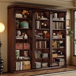 Bibliothèque de style américain antique en bois de noyer massif avec porte en verre et rangement à tiroirs pour salon ou bibliothèque à domicile - Product Image 3