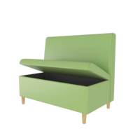 Banquette rembourrée vert lime avec rangement intégré et chaises à dossier incurvé pour café moderne, restaurant, salle à manger