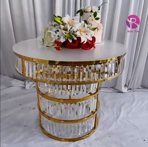 サイベレ クリスタルケーキテーブル ラウンド ホワイトガラストップ ゴールドメタルペンダント付き ウェディングパーティーイベント用吊り下げテーブル - Product Image 3