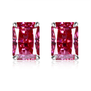 5x 7mm 1 Carat Boucles d'oreilles en moissanite rose, clous en argent plaqué or, base en carbone et silicium - Product Image 1