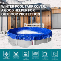 Bâche de protection pour piscine et trampoline d'hiver, avec câble de treuil, revêtement bleu roi/noir 200 g/m², diamètre 366 cm-420 cm, imperméable et anti-UV