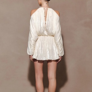 Nouvelle robe de soirée en mousseline métallisée légère au design printanier, scintillante, à épaules dénudées, manches longues, robe en mousseline sexy pour femmes - Product Image 2