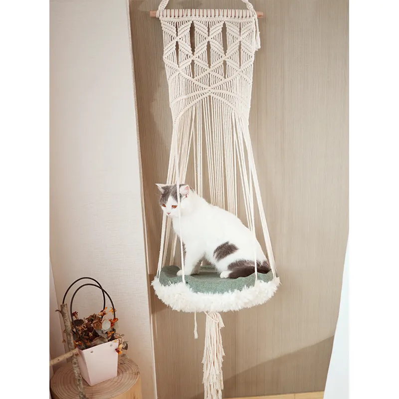 Cama balanço de algodão 2 em 1, corda de gato para cama