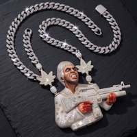 Collar de Hip Hop de Plata de Ley 925 con Moissanita, Diseño Personalizado 3D de Busto, Joyería de Alto Brillo para Hombre