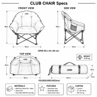 Fauteuil lune surdimensionné rembourré personnalisé, robuste, capacité 330 lbs, pliable, pour camping, canapé de luxe, portable, chaise de gym extérieure