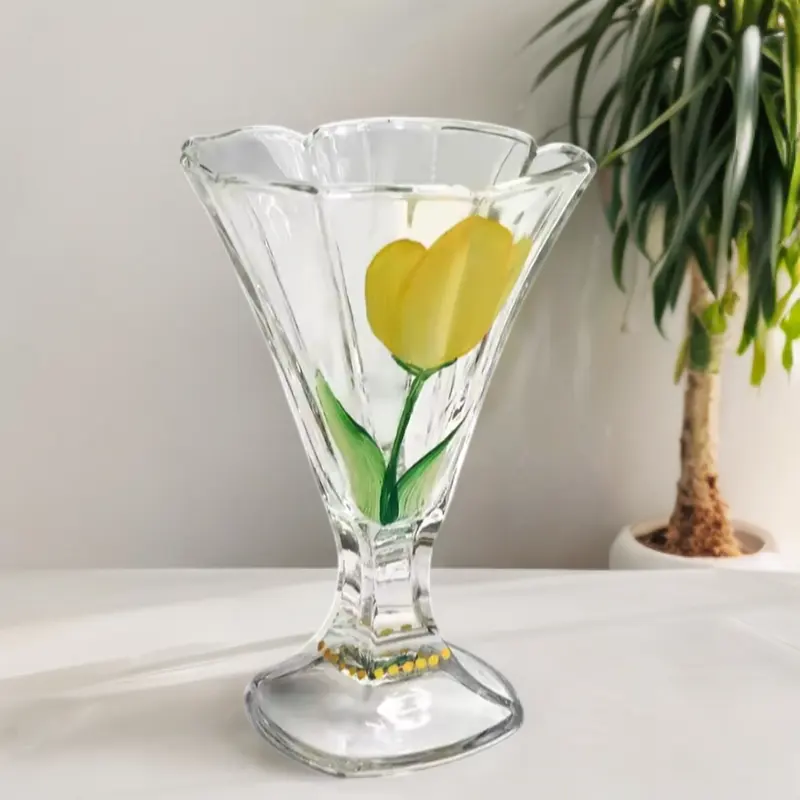 Verre à pied haut médiéval français peint à la main tulipe crème glacée secouer tasse vin verrerie transparente pour la fête