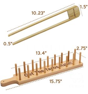 Plateau de support de plaque de support de taco en bambou avec 2 pinces, support peut contenir 8 tacos à coque souple ou dure - Product Image 6