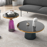 Table basse moderne nordique contemporaine en métal et verre, combinaison haut-bas, écologique, pour salon – Meilleure vente