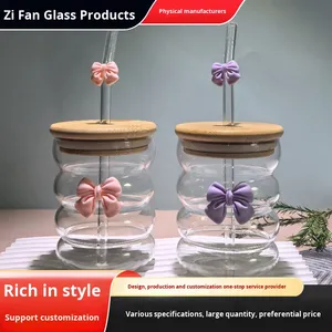 Thủy tinh borosilicate cao trong suốt Sâu Bướm <span class=keywords><strong>cup</strong></span> với nắp rơm Bowknot lò vi sóng an toàn trẻ em xoắn ốc uống <span class=keywords><strong>cup</strong></span> - Product Image 2