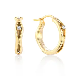 QX Custom OEM Women CZ Gemstone Fine Jewelry Luxury 925 Sterling Silver 18K Gold Plated Zircon CC Round Earrings