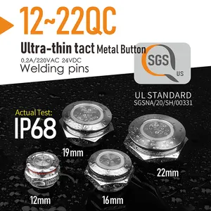 12Mm 16Mm 19Mm 22Mm Kim Loại Momentary Thiết Lập Lại Ngắn Siêu Mỏng Cảm Ứng Tact Đẩy Không Thấm Nước Nút Chuyển Đổi 5V-<span class=keywords><strong>24V</strong></span> 220V Ánh Sáng LED DIY - Product Image 2