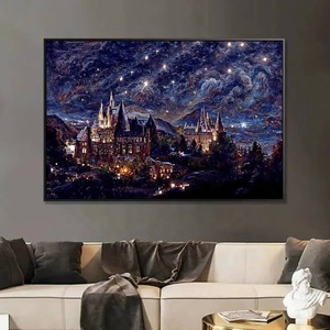 Peinture au diamant acrylique DIY peinte à la main, Château sous ciel étoilé, Nuit romantique, Décoration murale de luxe pour la maison - Product Image 3