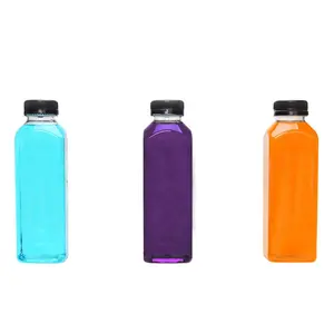 Garrafas de suco de plástico vazios de 12oz, com tampas reutilizáveis, transparentes, recipientes de bebidas a granel com tampas evidentes pretas